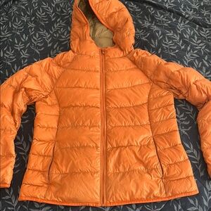 Uniqlo Vibrant Orange Hooded Puffer Coat